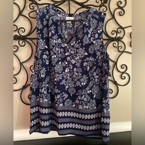 Liz Claiborne Navy and White Floral Blouse